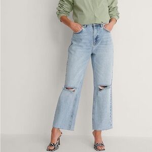 NA-KD Open Knee Straight High Waist Jeans